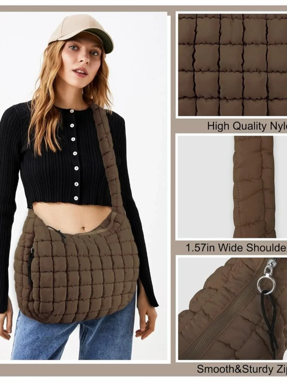 Quilted Puffer Tote Bag Purse Puffy Crossbody Shoulder Bag,Lightweight Nylon Hob_3
